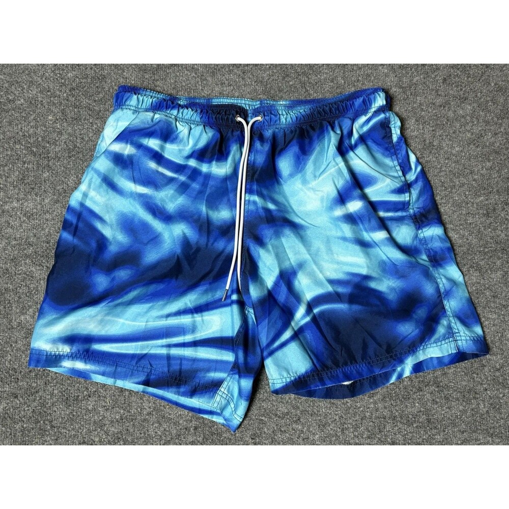 Lands' End Swim Shorts Mens XL Blue Tie Dye Elastic Waist Mesh Lined Back Pocket